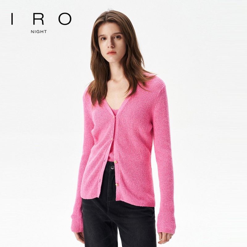 IRO Night 棉质针织开衫粉色毛衣吊带坑条修身法式春季新款