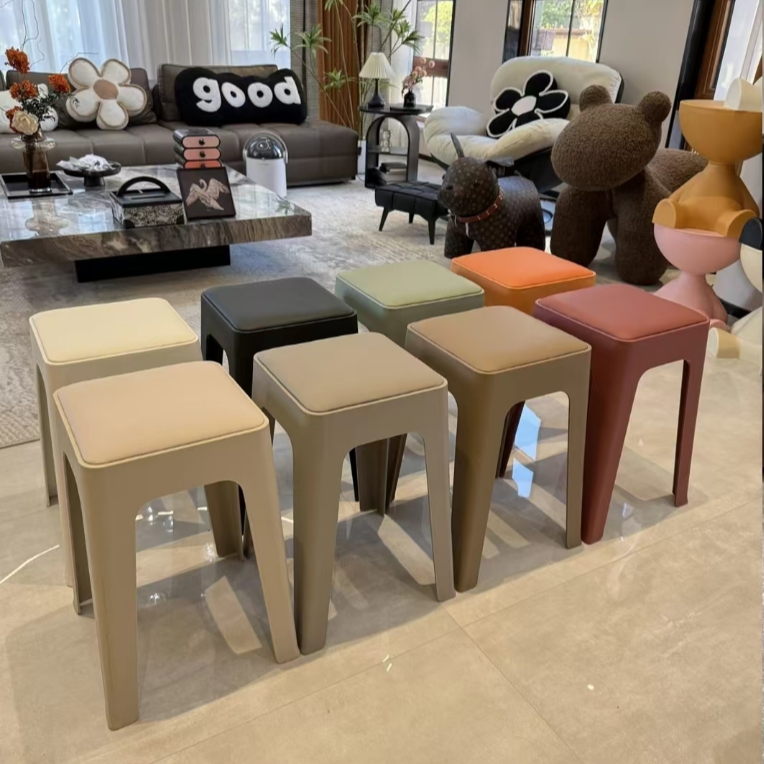 【李美丽专属】升级蛋白皮软包加厚坐垫家用可叠放方凳餐桌凳