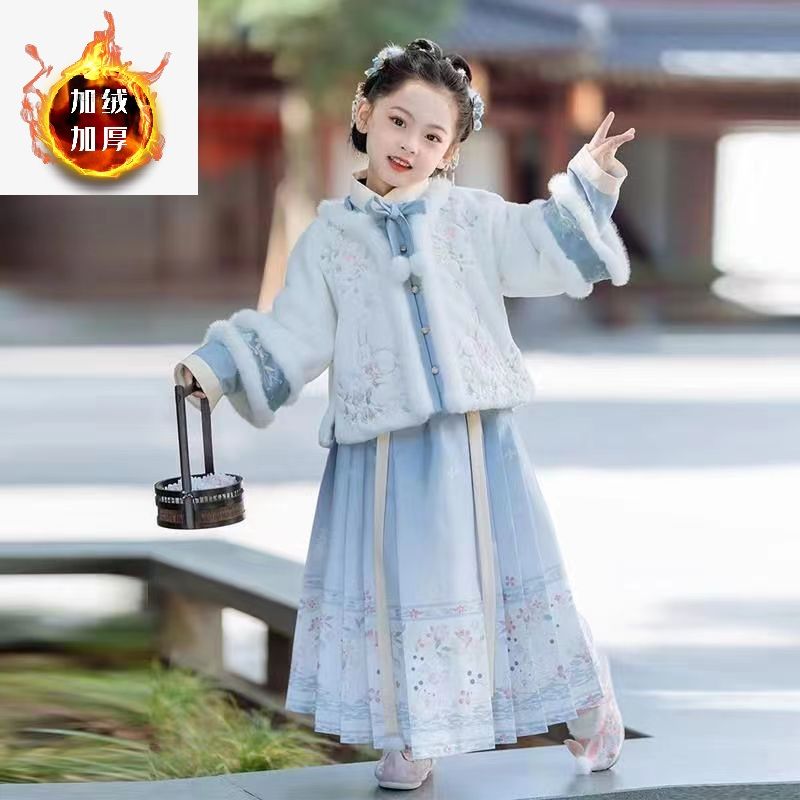 童装潮款Y女童汉服加绒拜年服冬款加厚中国风儿童古装唐装