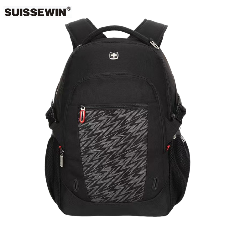 SUISSEWIN瑞士军刀休闲潮流户外多功能黑色轻便反光双肩包通勤风