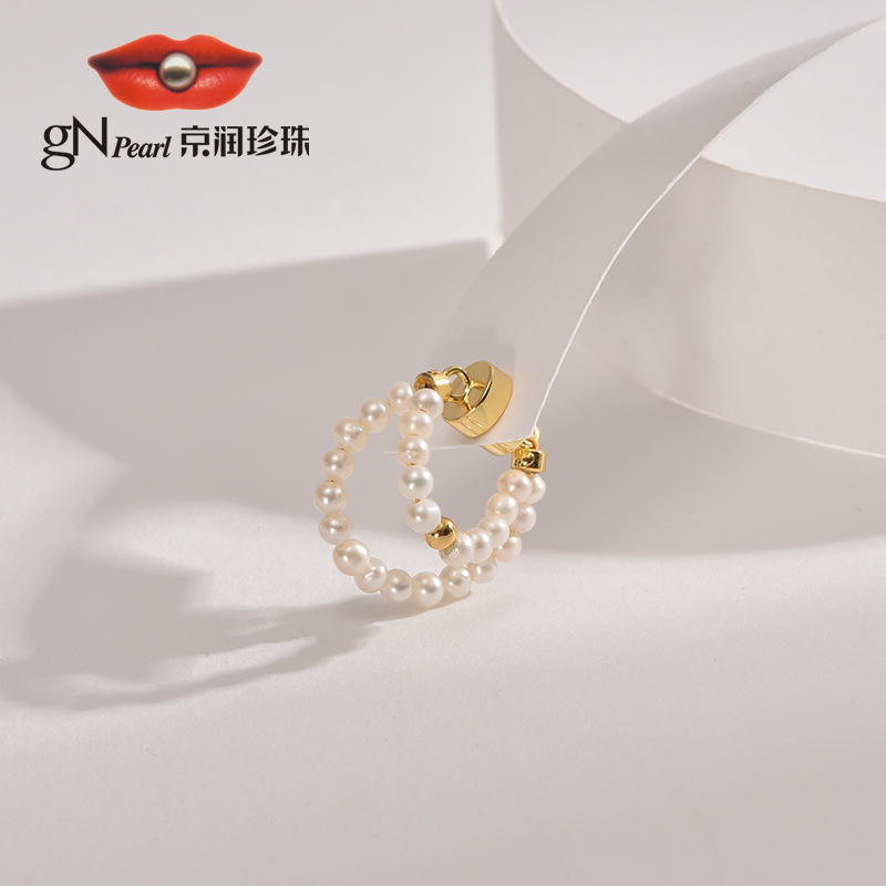 京润珍珠 往昔合金淡水珍珠耳夹2-3mm近圆形气质百搭时尚节日礼物