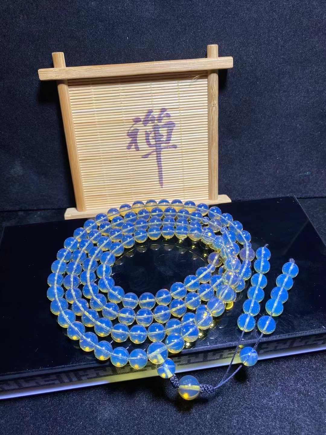 琥珀博物馆天然缅甸蓝珀108项链素圈多层时尚精美