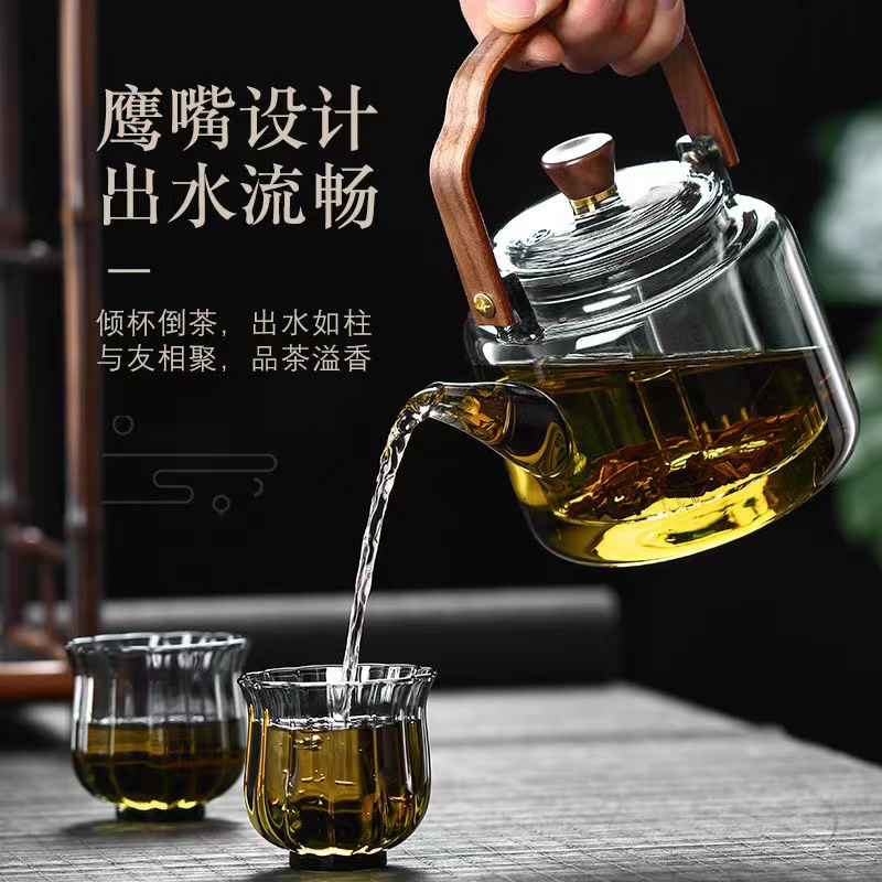 烟灰色煮茶壶烧水壶蒸煮一体壶高硼硅玻璃原色煮茶泡茶壶多功能
