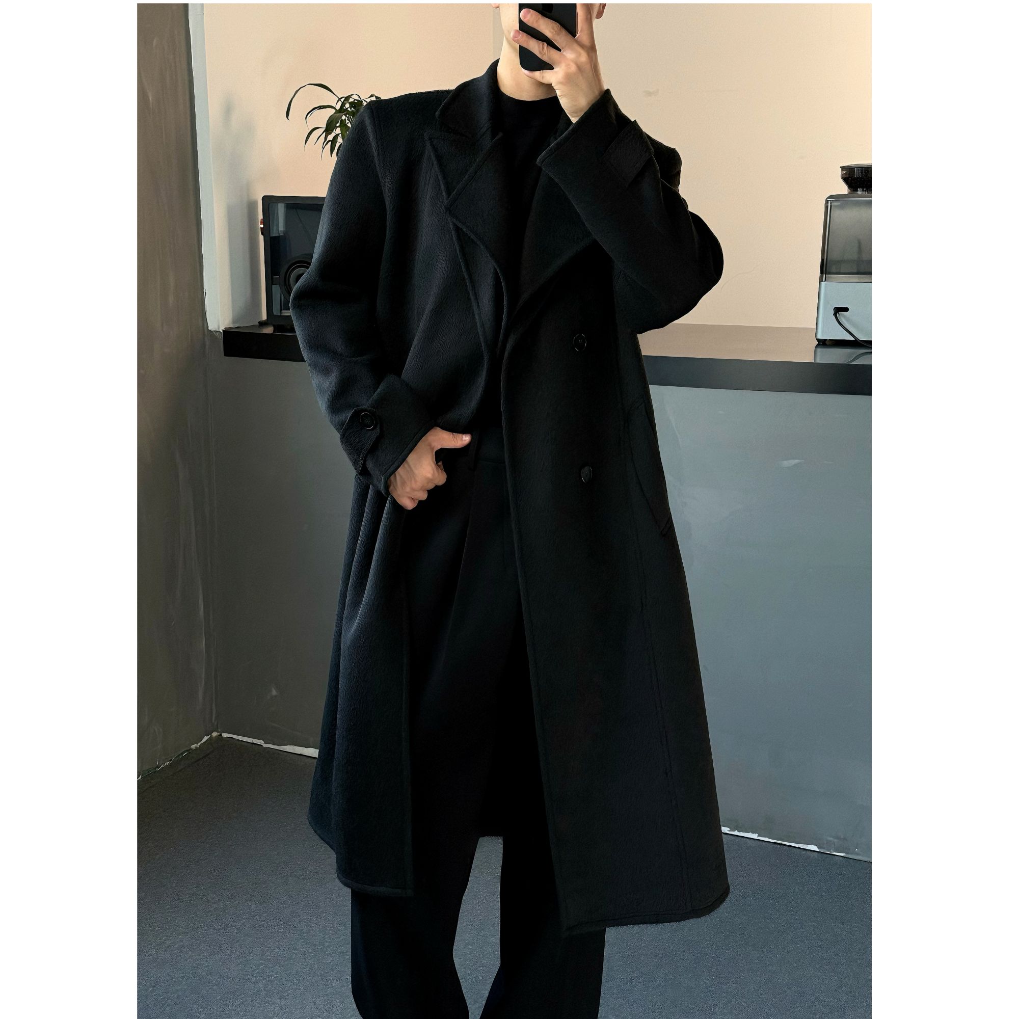 AIXKOM｜2025秋冬季新款高定双层可拆卸设计感翻领中长款大衣