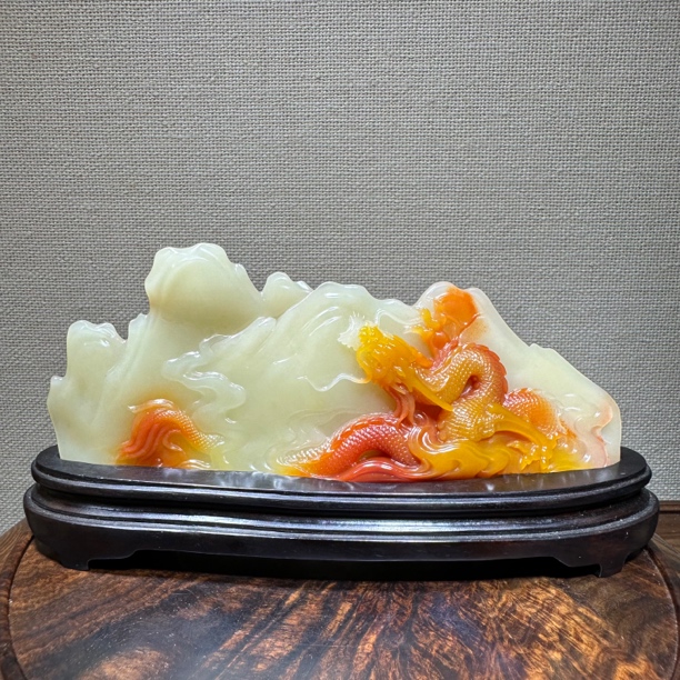 寿山石结晶三彩芙蓉石·龙腾盛世（刘原作）