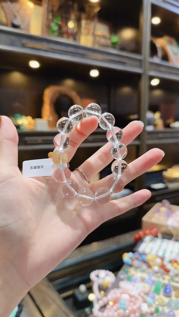 【闪购商品】水晶手串未镶嵌素圈白水晶手串圆珠14