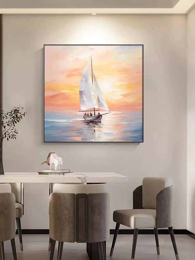 （帆船）客厅玄关餐厅卧室手工砂岩装饰画