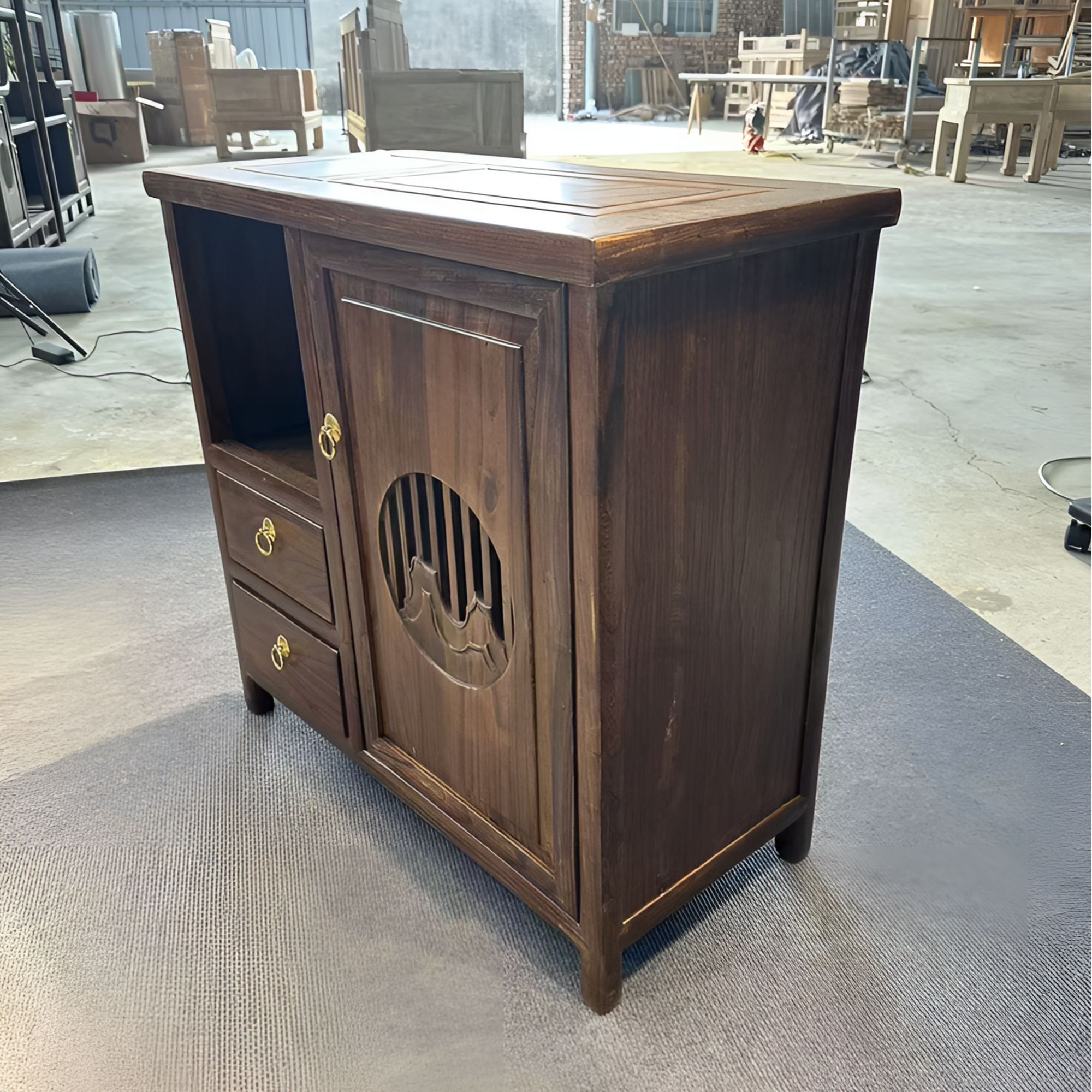 实木茶水柜茶台高档新中式边柜家用多功能榆木置物架入户茶水柜