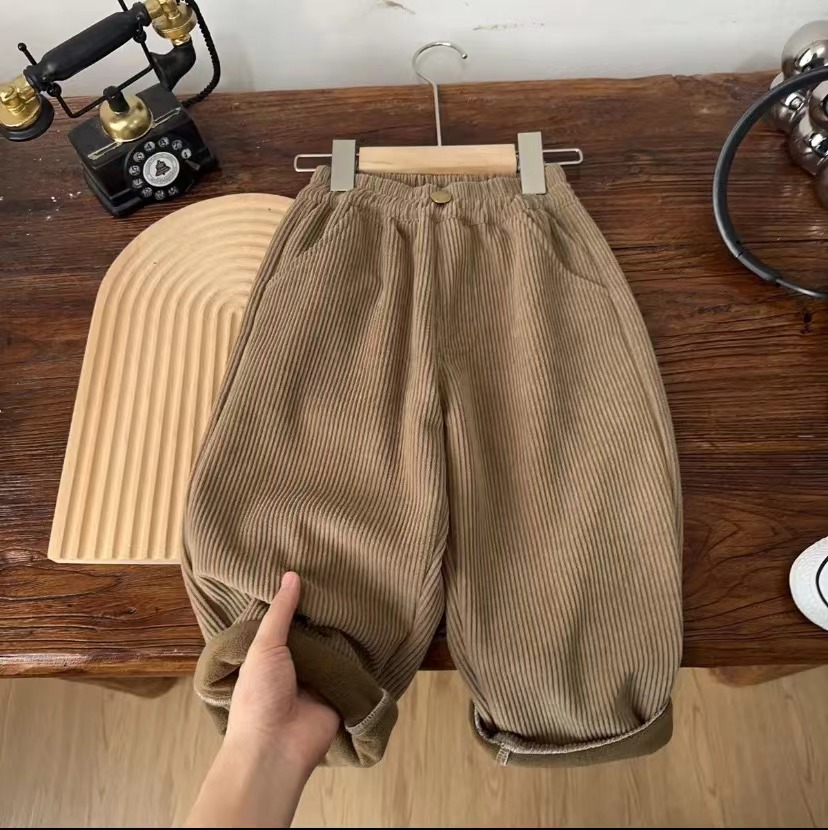 MQ23007（现货）儿童秋冬加绒加厚条绒休闲裤