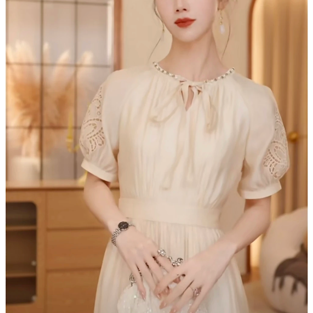 911-940常规袖中长裙V领常规夏季连衣裙显瘦设计感收腰