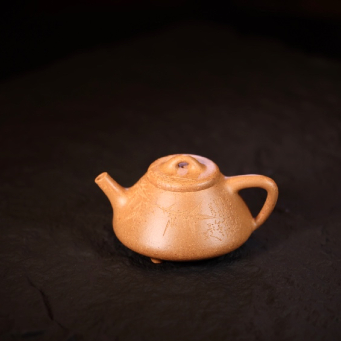 曹振江制 子冶石瓢 黄金段竹叶刻绘