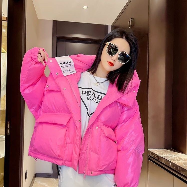 2023新款短款羽绒服女小个子宽松连帽加厚白鸭绒学生保暖外套