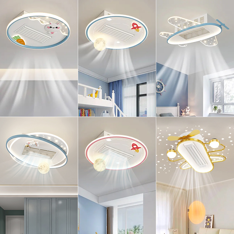 全光谱无叶风扇灯现代简约卡通儿童房吸顶灯时尚男孩女孩房吊扇灯