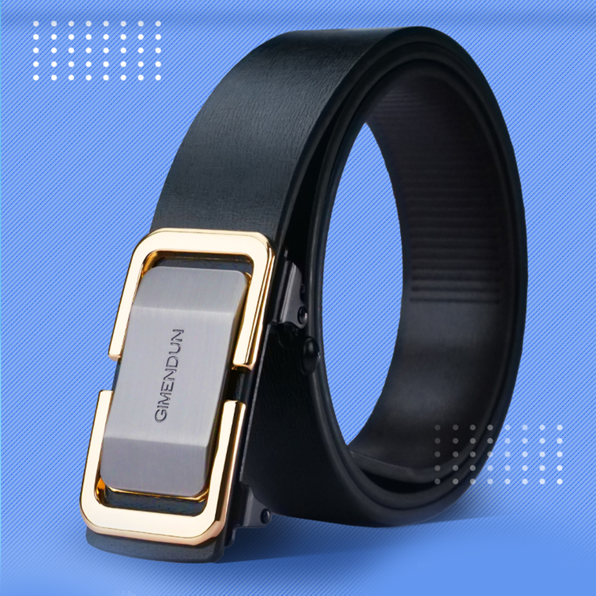 GIMENDUN男士真牛皮皮带无牙自动扣真皮腰带时尚裤带中年商务韩版