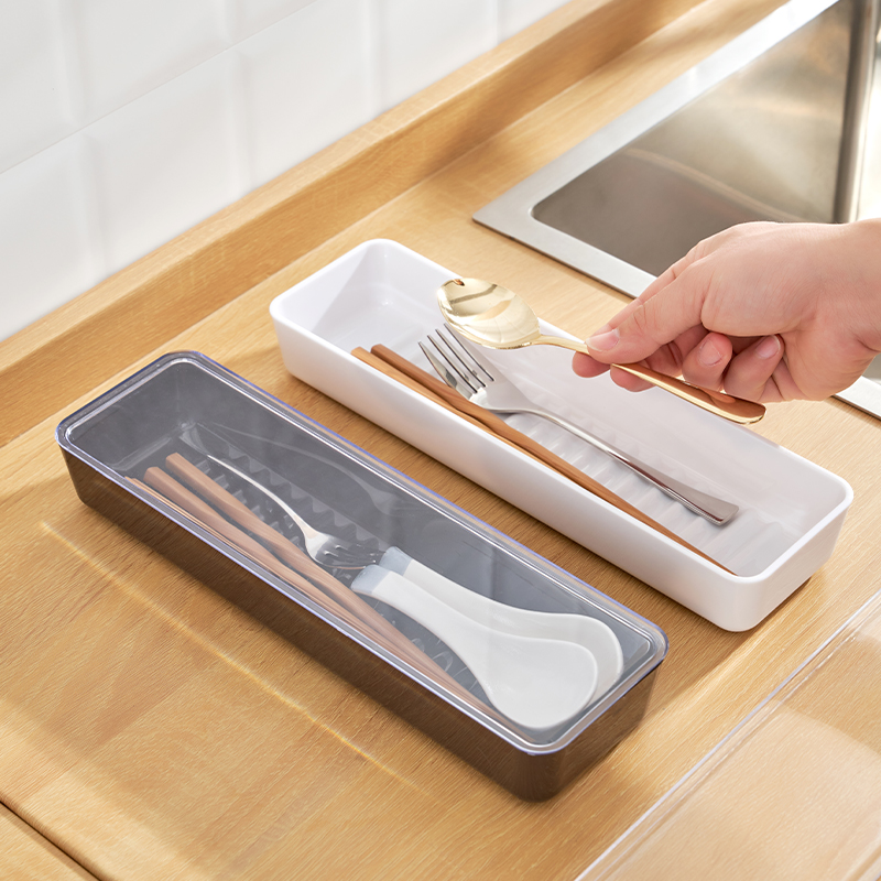 厨房家用方形筷子盒带盖刀叉筷子餐具收纳整理盒米木日式家居