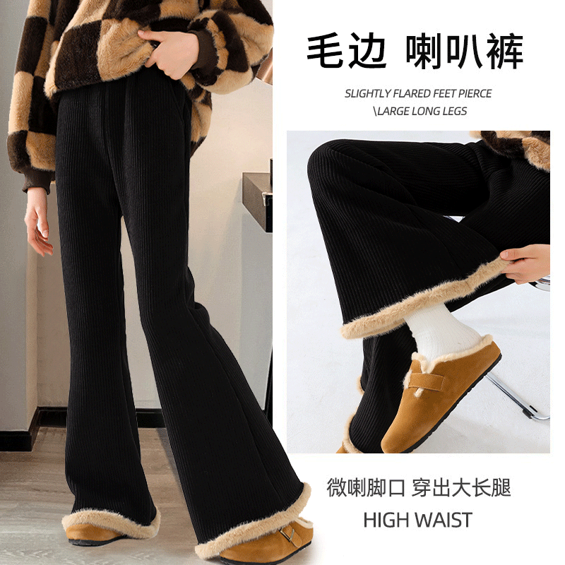 秋冬款女童微喇叭裤加绒加厚冬季大儿童裤子灯芯绒阔腿裤休闲冬装