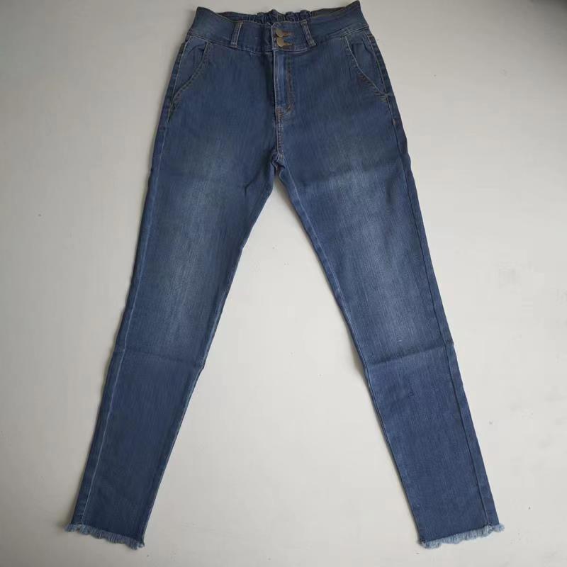 1013春秋小脚显瘦紧身黑色百搭双扣牛仔裤蓝色