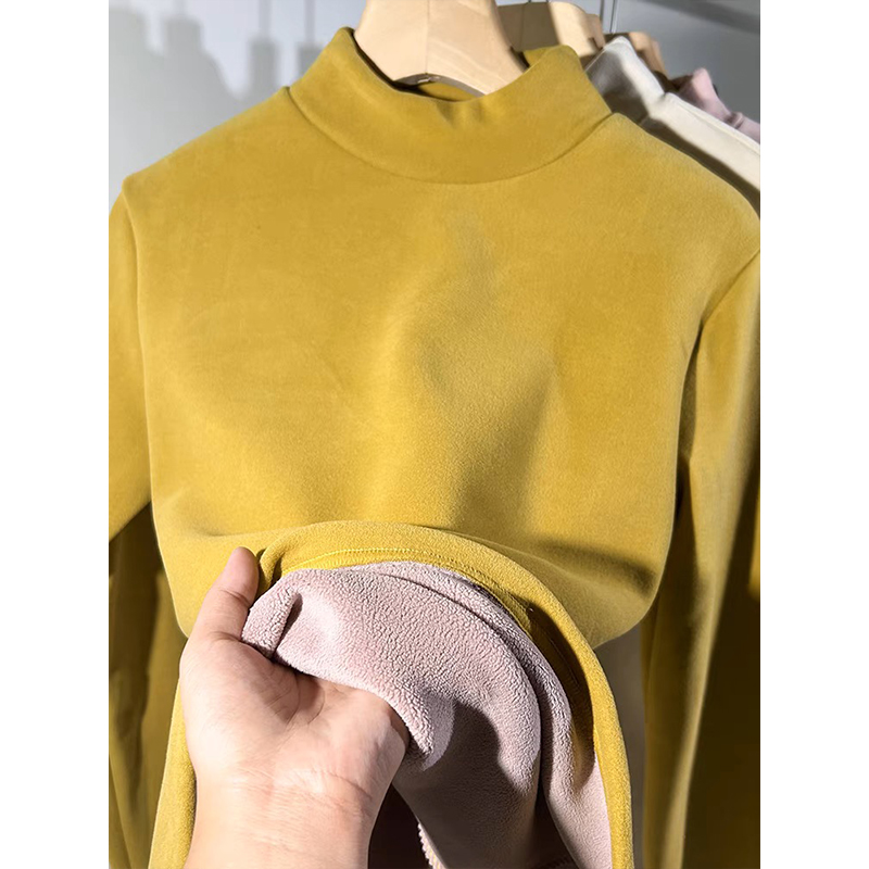 1460双面绒秋冬女款半高领内搭洋气长袖加绒厚款保暖上衣打底