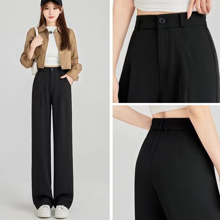 1150灰色拖地阔腿裤长裤黑色垂感阔腿裤