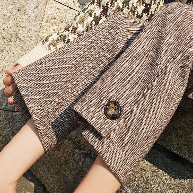 脚口单扣毛呢宽松时尚千鸟格子裤21小香风洋气高腰阔腿韩版百搭