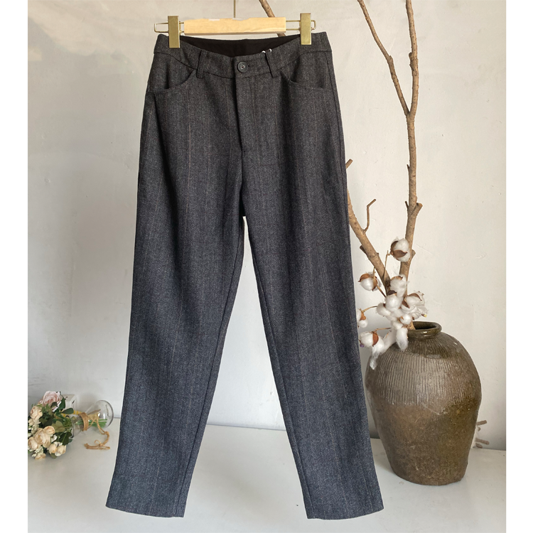 1296冬季时尚毛呢人字纹哈伦小脚裤