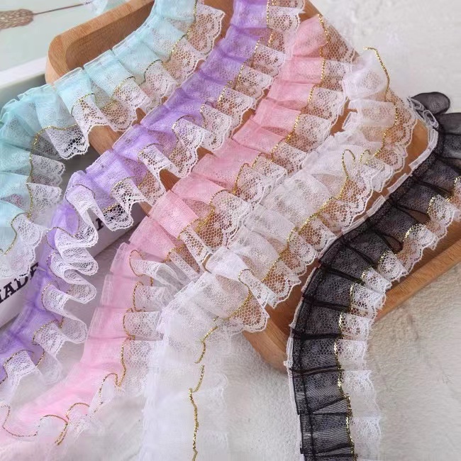 【三宝家】新款3.5厘米双层蕾丝花边金丝褶皱diy娃娃衣辅料花边