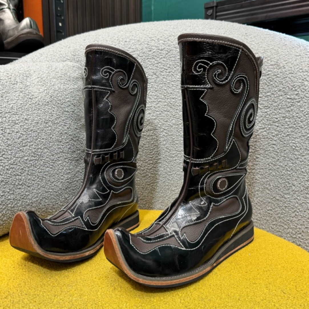 【哈如贵蒙古靴】情侣款高端中筒靴 重工蒙古靴真皮黑色骑马靴