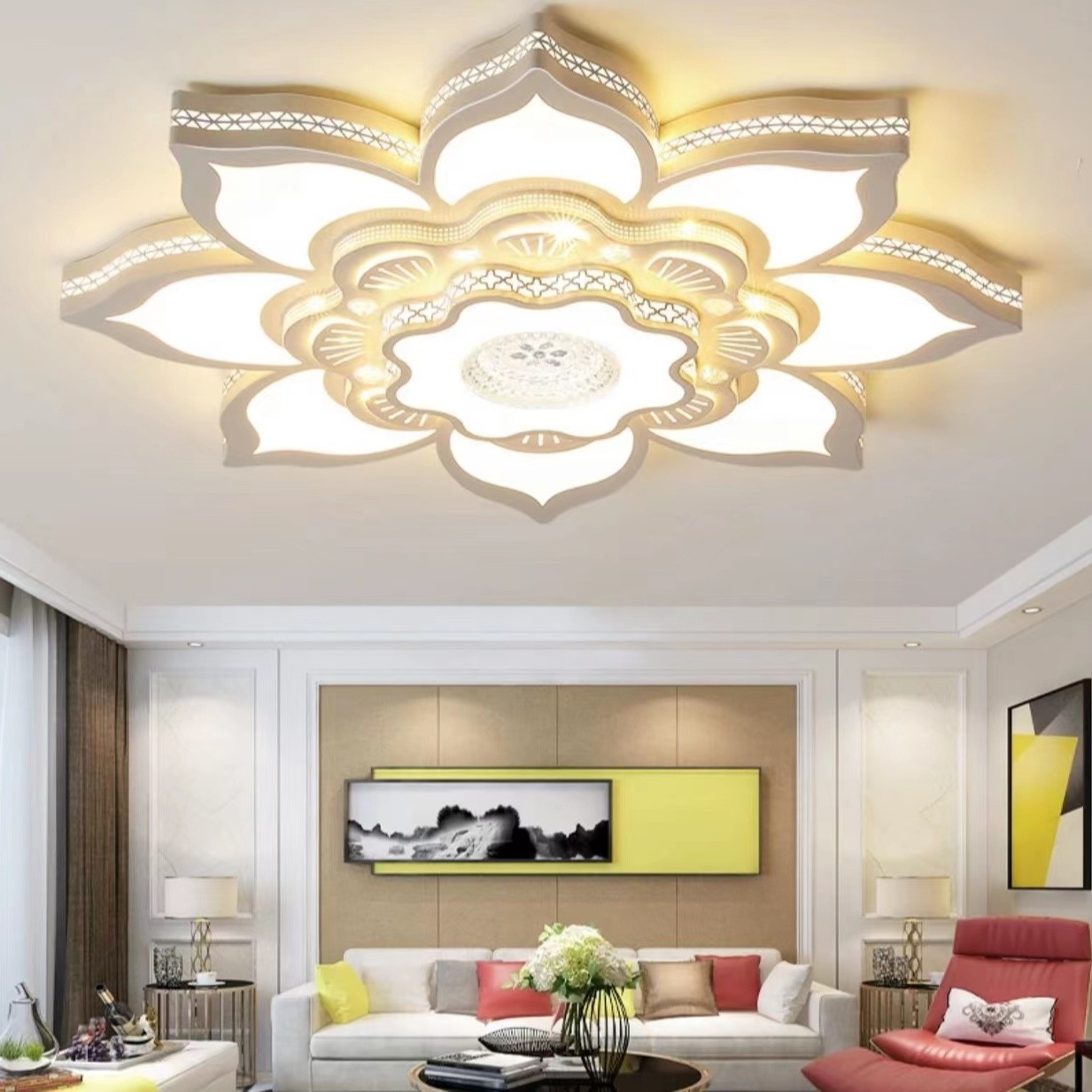 书房镂空雕花莲花超大客厅吸顶灯卧室灯餐厅主灯北欧简约餐厅美式