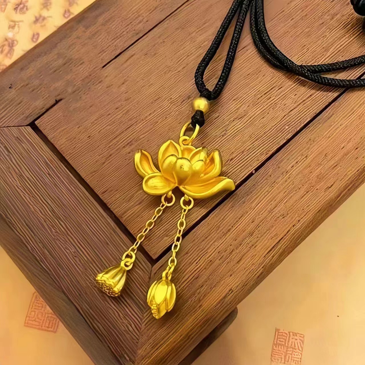 非金属布艺项链 古法久不掉色越南锦鲤莲花两世欢吊坠项坠