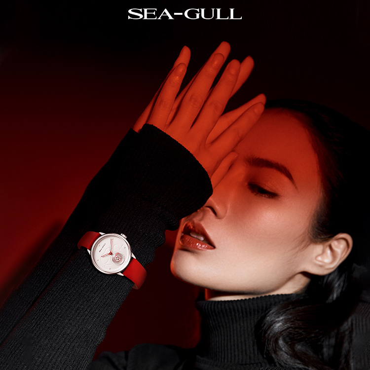 【表厂直发】正品 SEA GULL 海鸥镂空心动红色机械女表送女友 6130L
