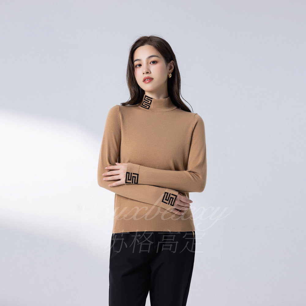 秋冬季新款英伦风轻奢时尚羊毛衫长袖百搭纯色女士保暖打底针织衫