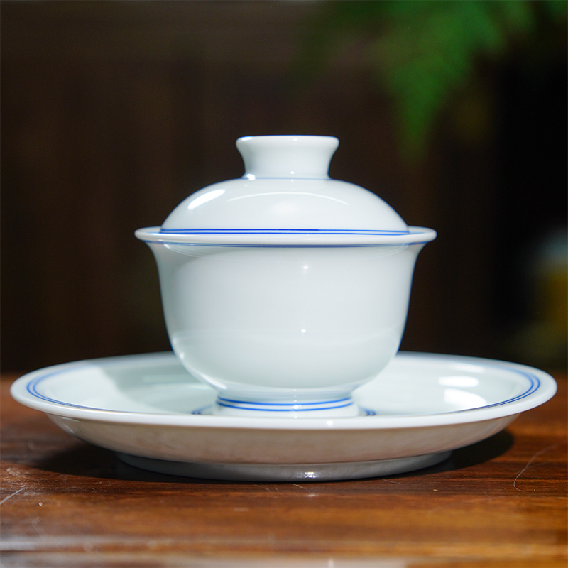 【素色瑾年 · 元宝盖碗】高档手工青釉素色元宝盖碗大壶承 顺畅不烫