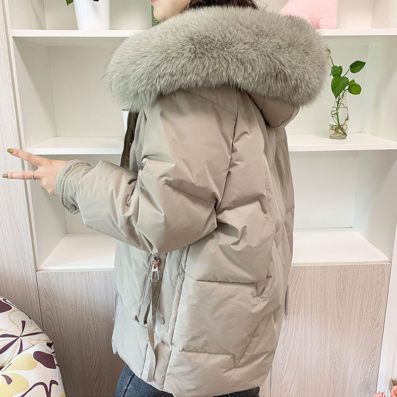 波司豋【白鸭绒】2023新款冬季羽绒服女中长款宽松大码大毛领加厚