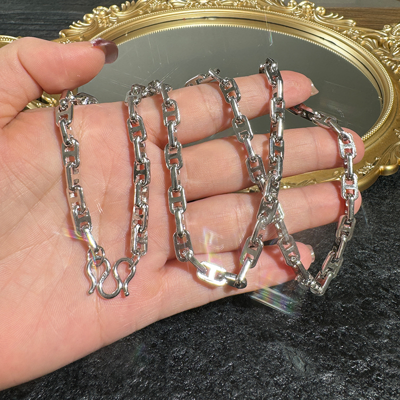 链子925银 时尚潮男项链轻奢款金店同款耐磨不掉色百字链潮