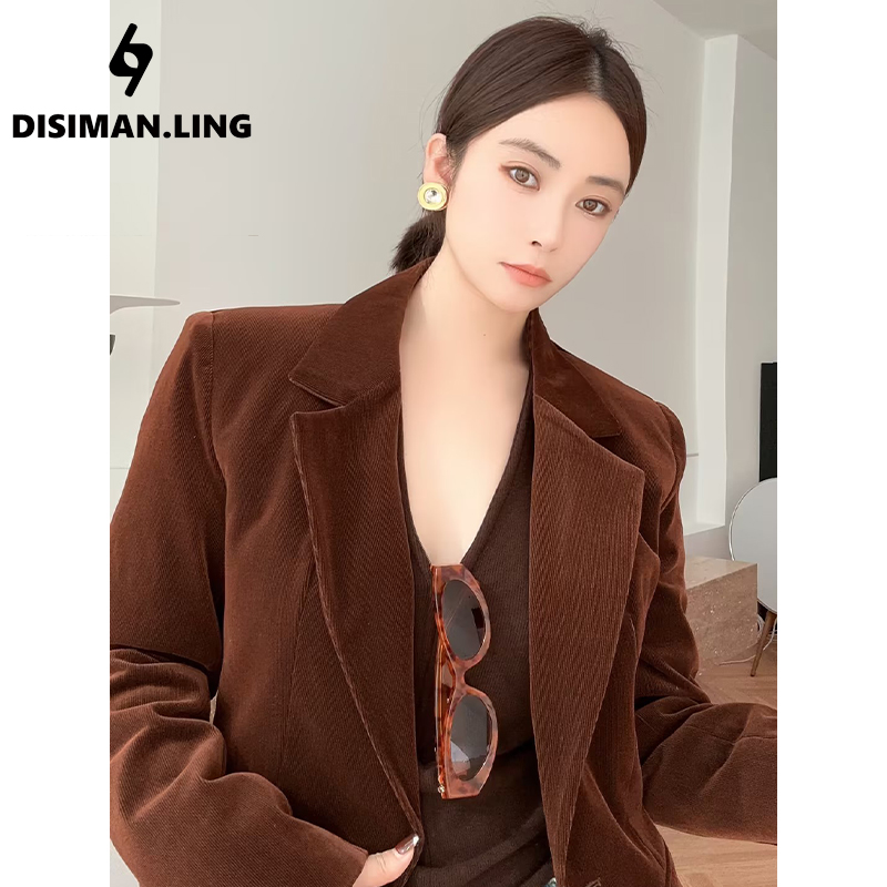 迪丝嫚苓咖色西服外套美拉德穿搭时尚休闲百搭韩版女士冬季保暖