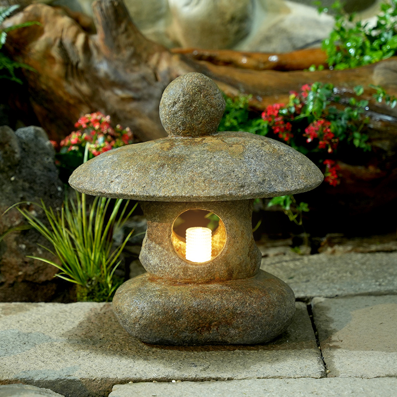 水磨坊仿古庭院灯户外太阳能石灯笼花园草坪灯造景布置装饰摆件