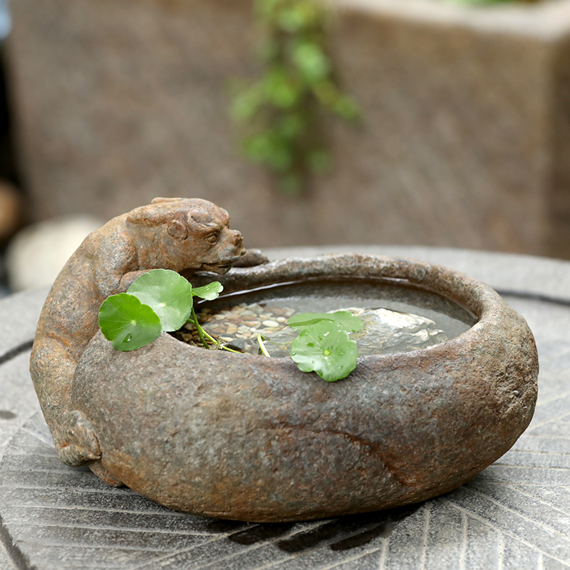 水磨坊田园复古睡莲碗莲荷花盆缸庭貔貅仿石槽花器阳台盆景摆件