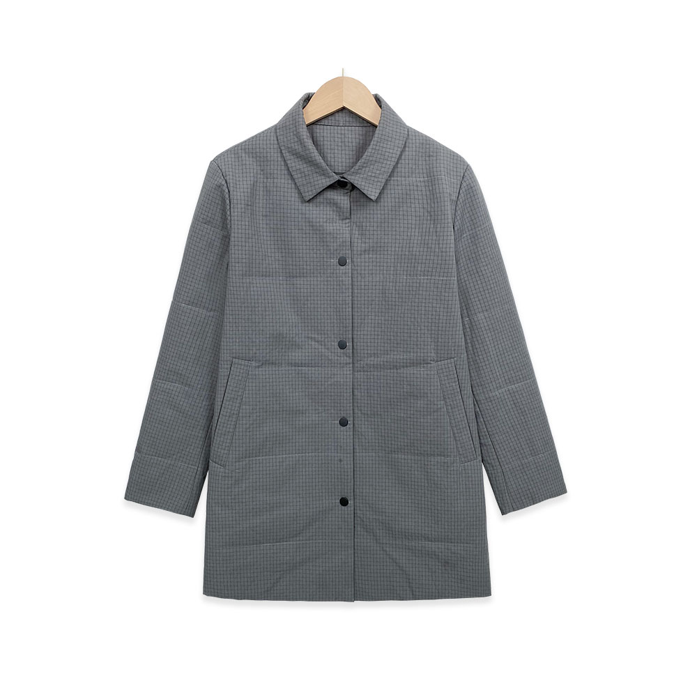秋冬新款加厚蓝灰格中长款立领棉服外套单排扣宽松版显瘦保暖百搭