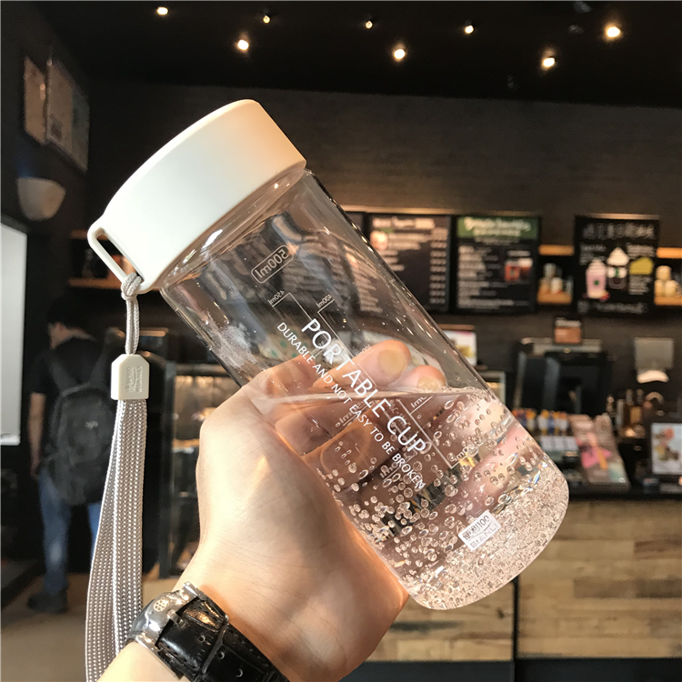 韩版少女心运动简约清新刻度塑料杯男学生健身耐摔便携随手水杯子