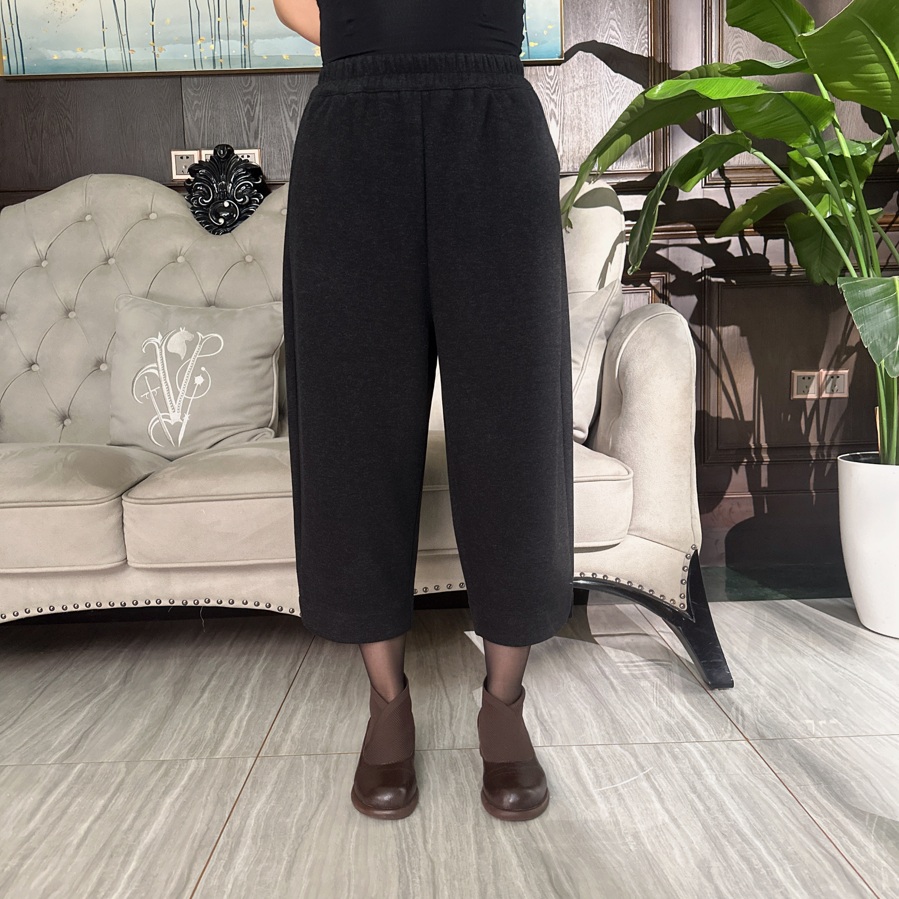 松紧高腰宽松休闲裤