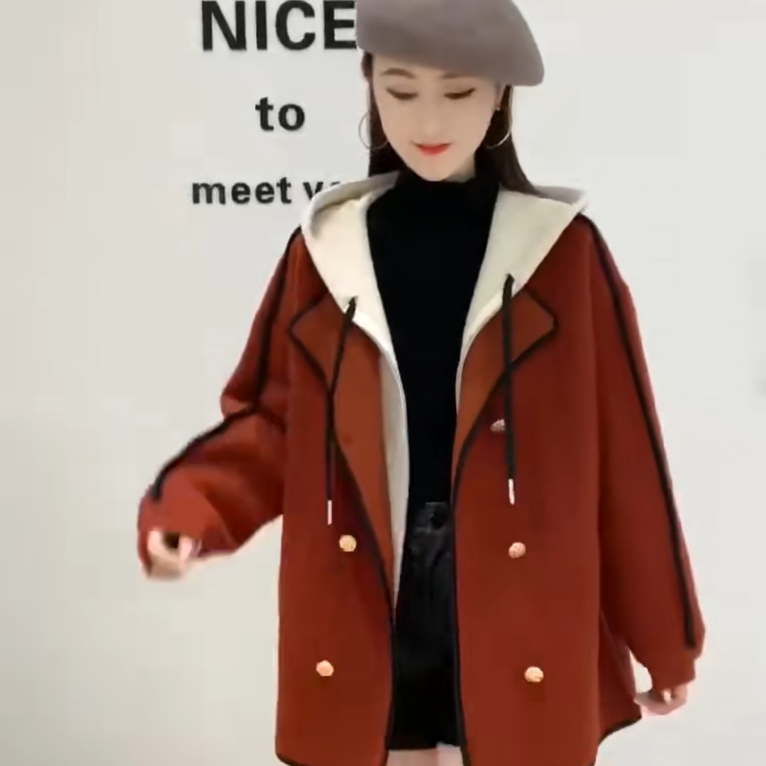 一款中长款韩版毛呢大衣 休闲时尚