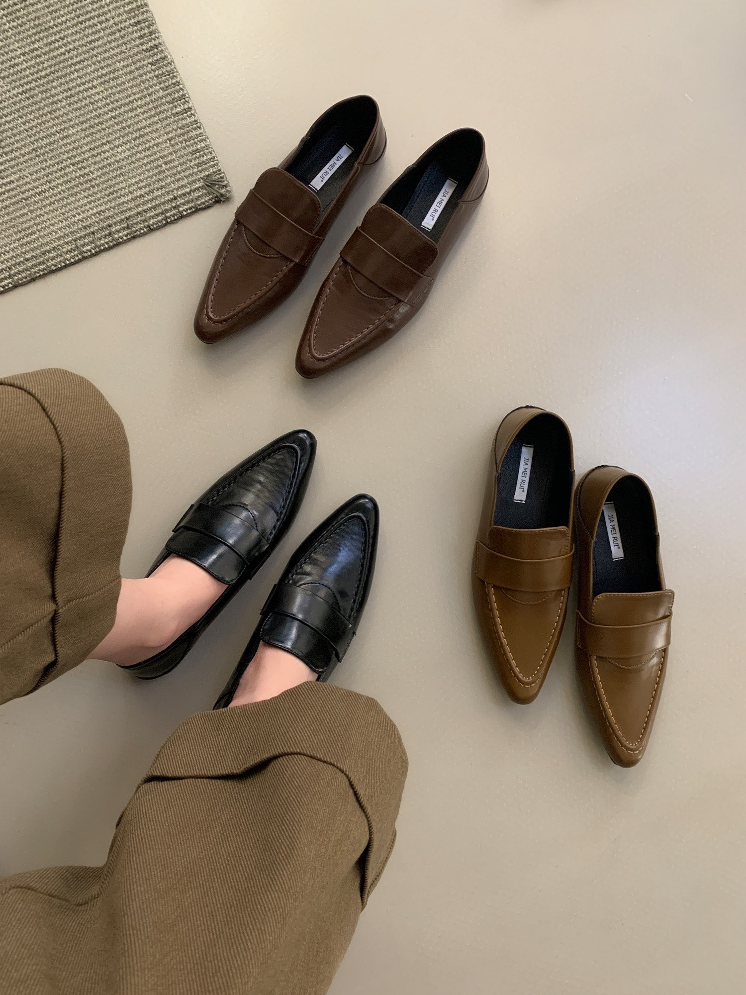 88-2法式复古平底两穿小皮鞋秋季新款时尚百搭平底英伦风乐福单鞋