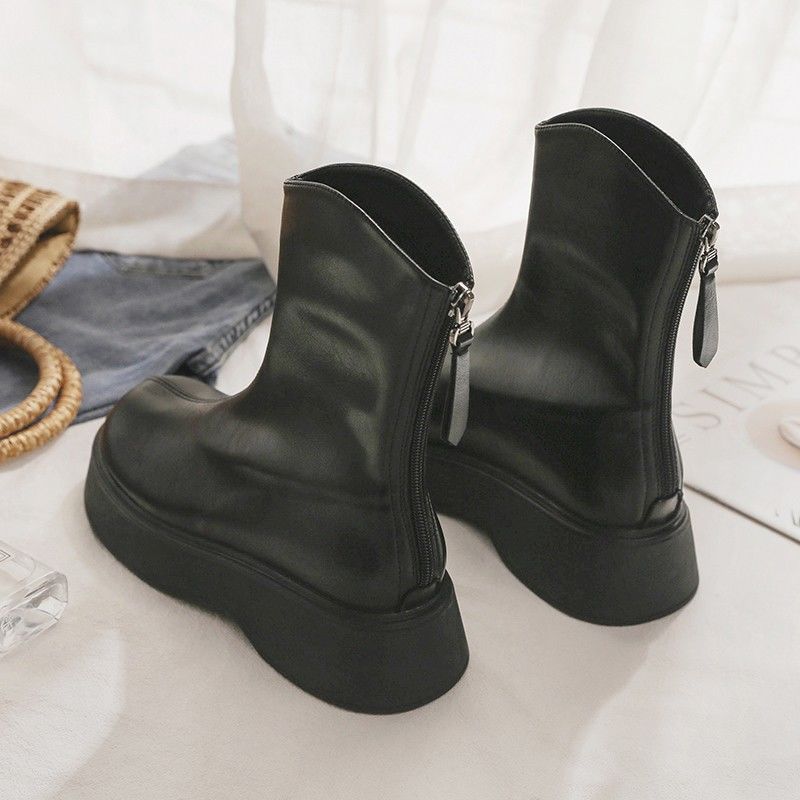 百搭厚底黑色英伦风短靴烟筒靴女2023秋冬最新款切尔西女靴子潮