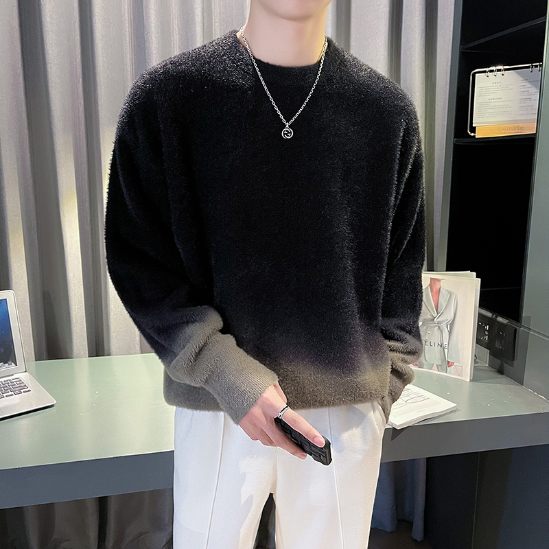 高级感毛衣男秋冬季加厚打底衫长袖内搭2023新款冬装渐变色针织衫