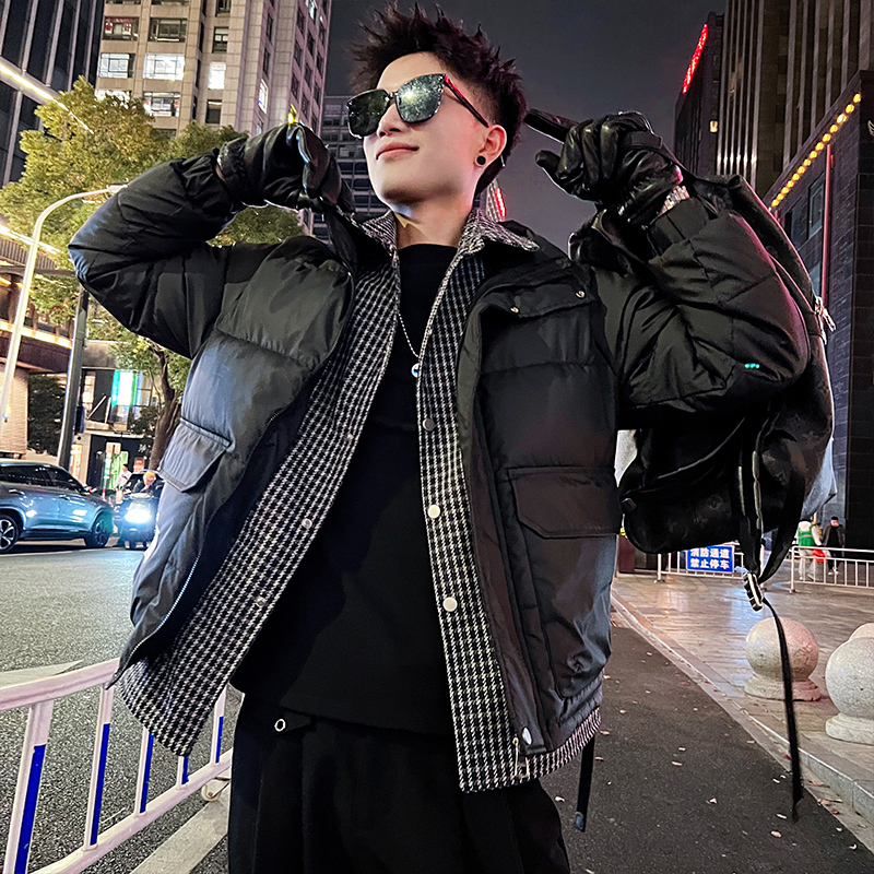 冬季潮牌棉服男潮流假两件工装棉衣2023新款男士休闲冬装百搭外套