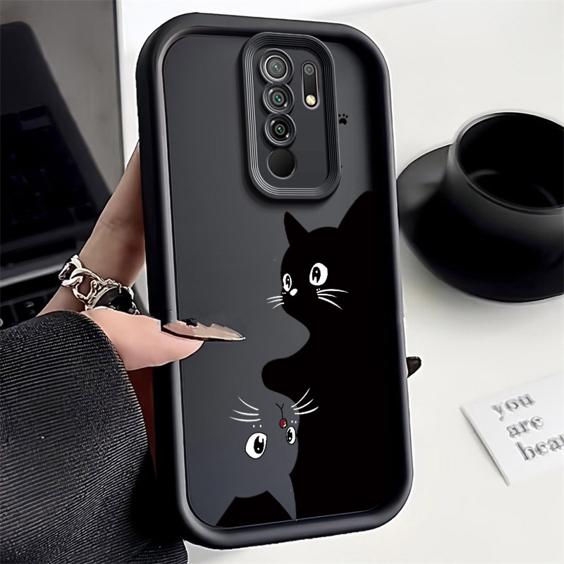 互补猫咪红米9手机壳M2004J19C软壳耐脏简约保护套潮男卡通防摔壳