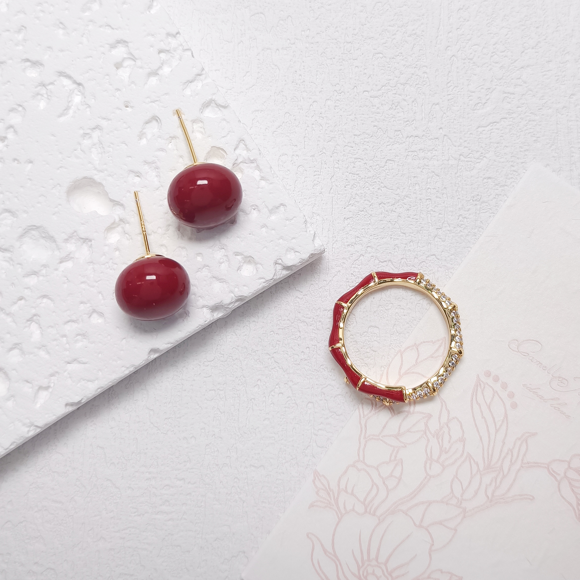 铜合金合成锆石耳饰 QZH-001580 耳环+戒指 套装气质欧美百搭时尚