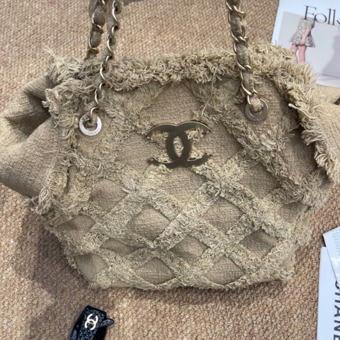 95新 Chanel/香奈儿 Chanel亚麻毛须托特包