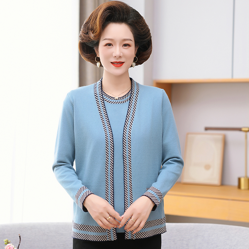 妈妈装新款开衫外套秋装洋气上衣中老年女装春秋薄款针织两件套装