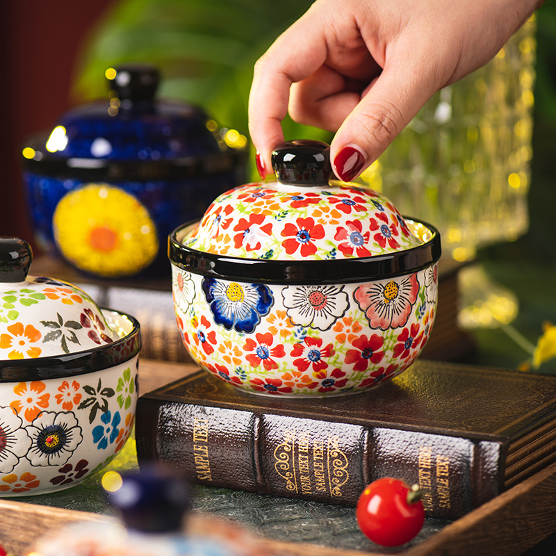 釉下彩小炖盅家用带盖汤盅隔水汤罐蒸蛋碗蒸鸡蛋羹专用碗网红餐具